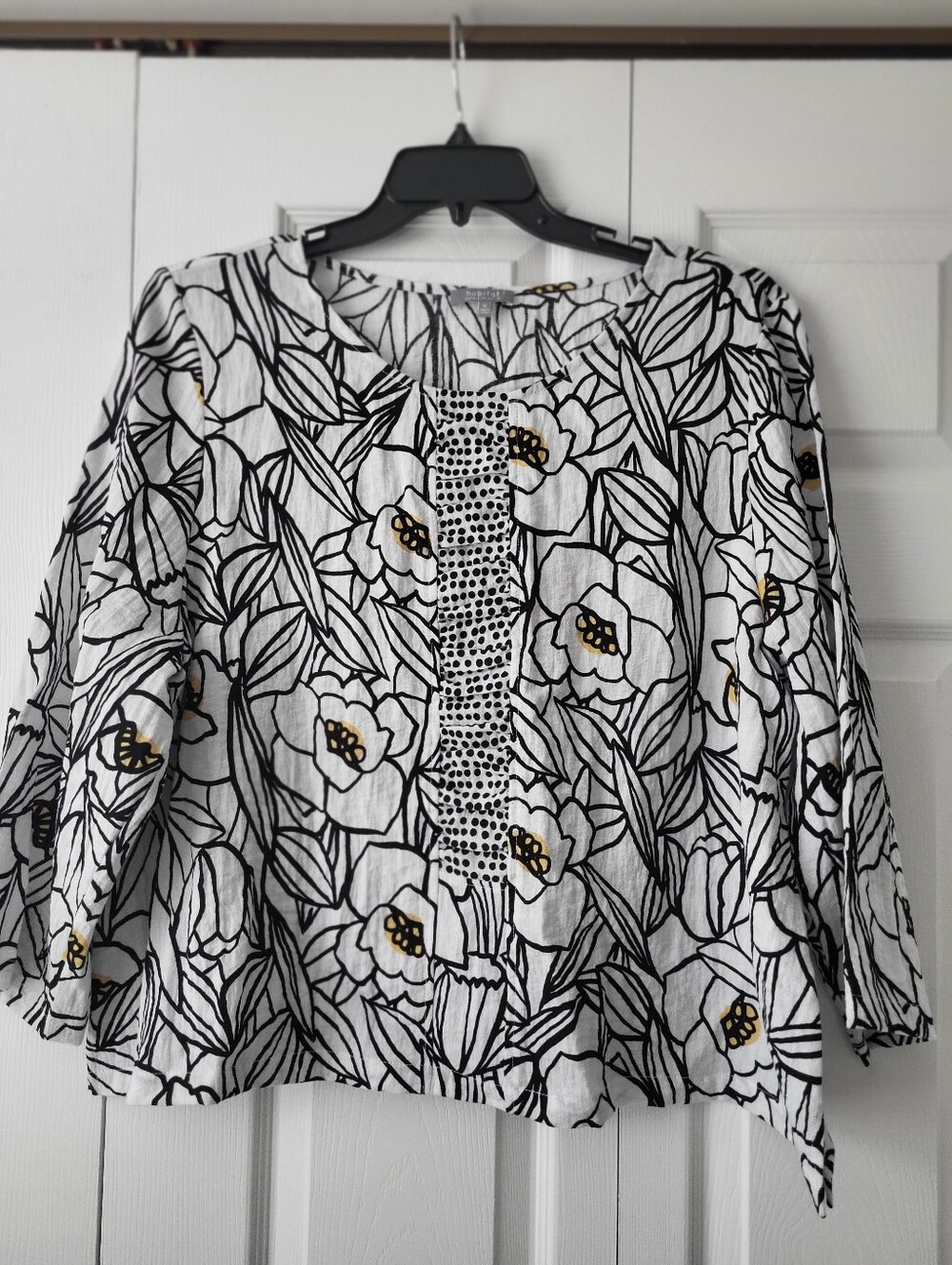 Habitat Black & White Floral Tunic with Gold Detail, Size XL